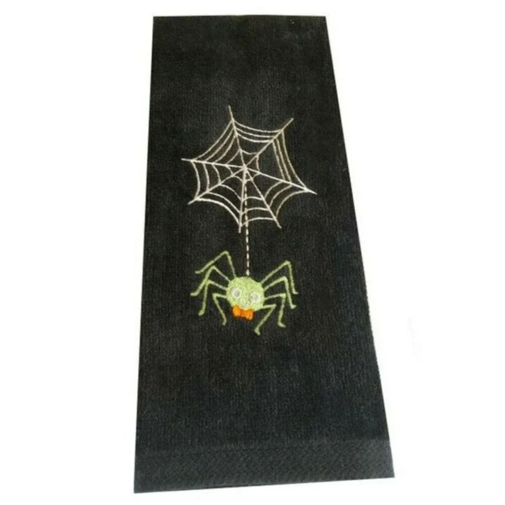 Halloween Fingertip Towels Spider Web Black Embroidered Bathroom Set of 2